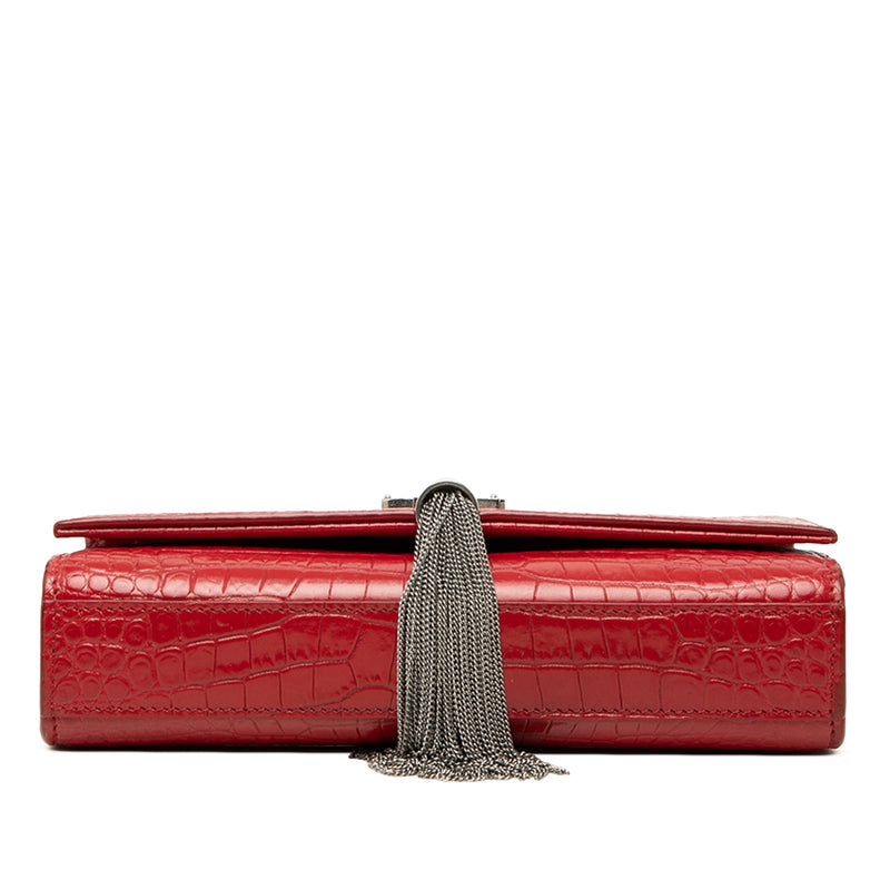 Small Croc Embossed Leather Monogram Kate Tassel Crossbody - Image 3