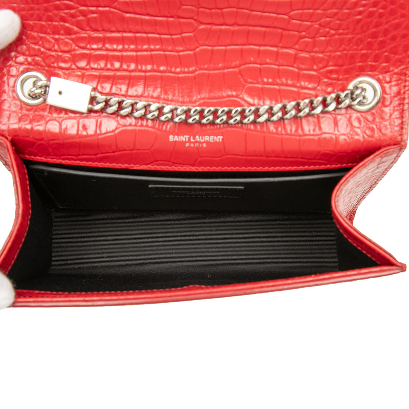 Small Croc Embossed Leather Monogram Kate Tassel Crossbody - Image 4