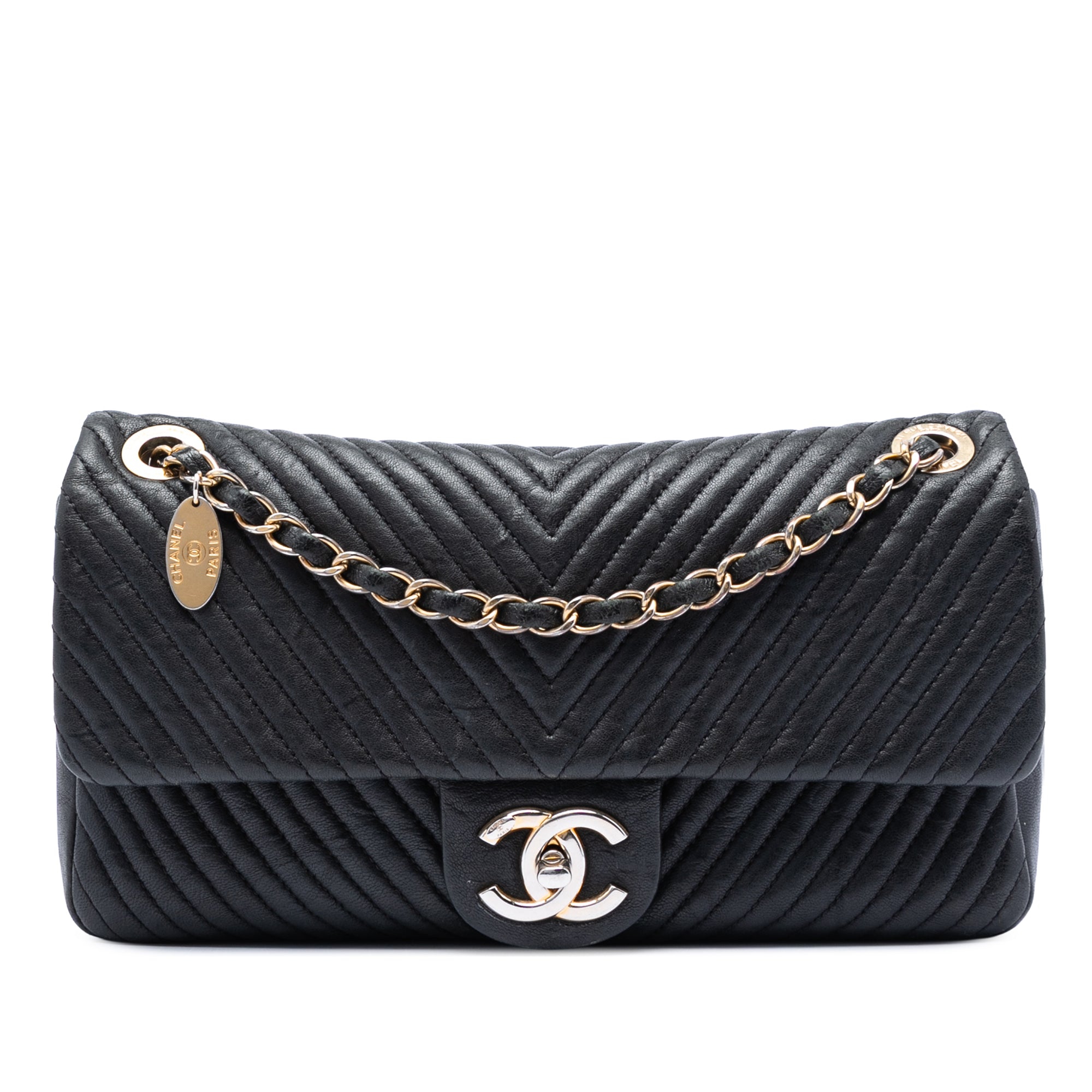 Medium Chevron Wrinkled Calfskin Medallion Charm Flap - Image 1