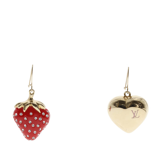 Gold Plated Resin and Strass Strawberry Heart Earrings - Image 1