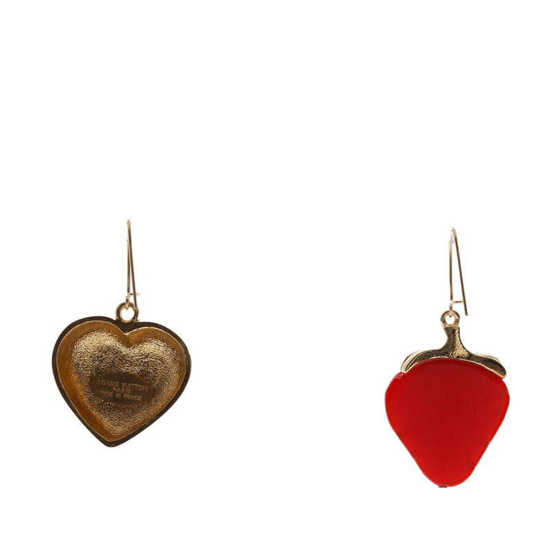Gold Plated Resin and Strass Strawberry Heart Earrings - Image 2