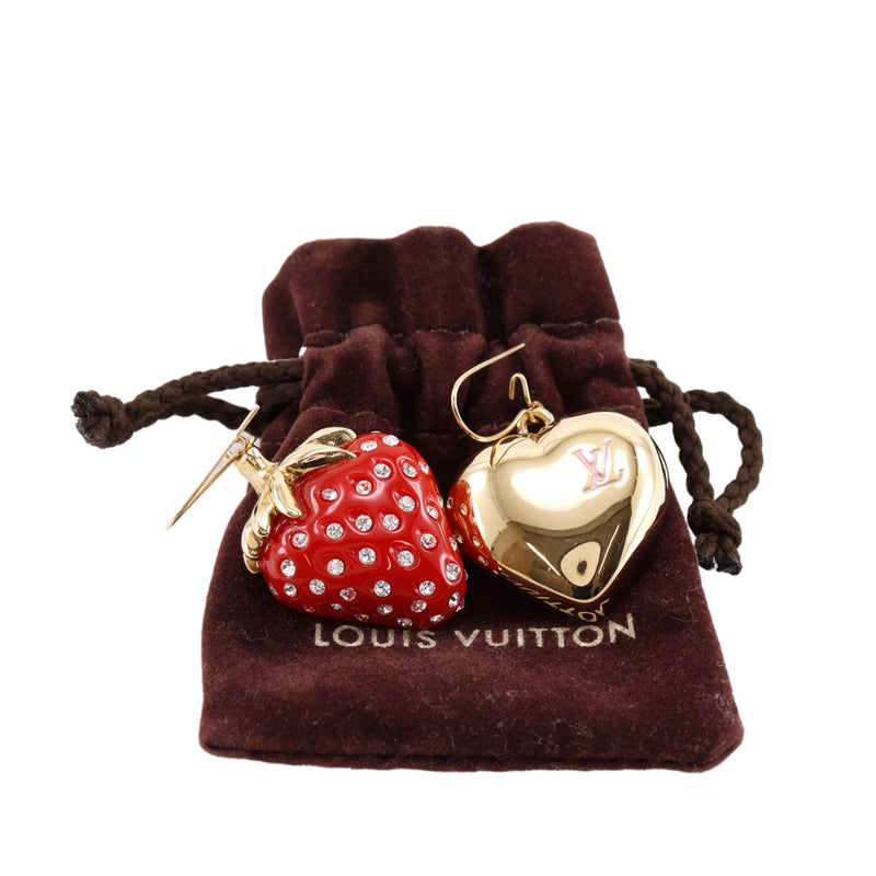 Gold Plated Resin and Strass Strawberry Heart Earrings - Image 6