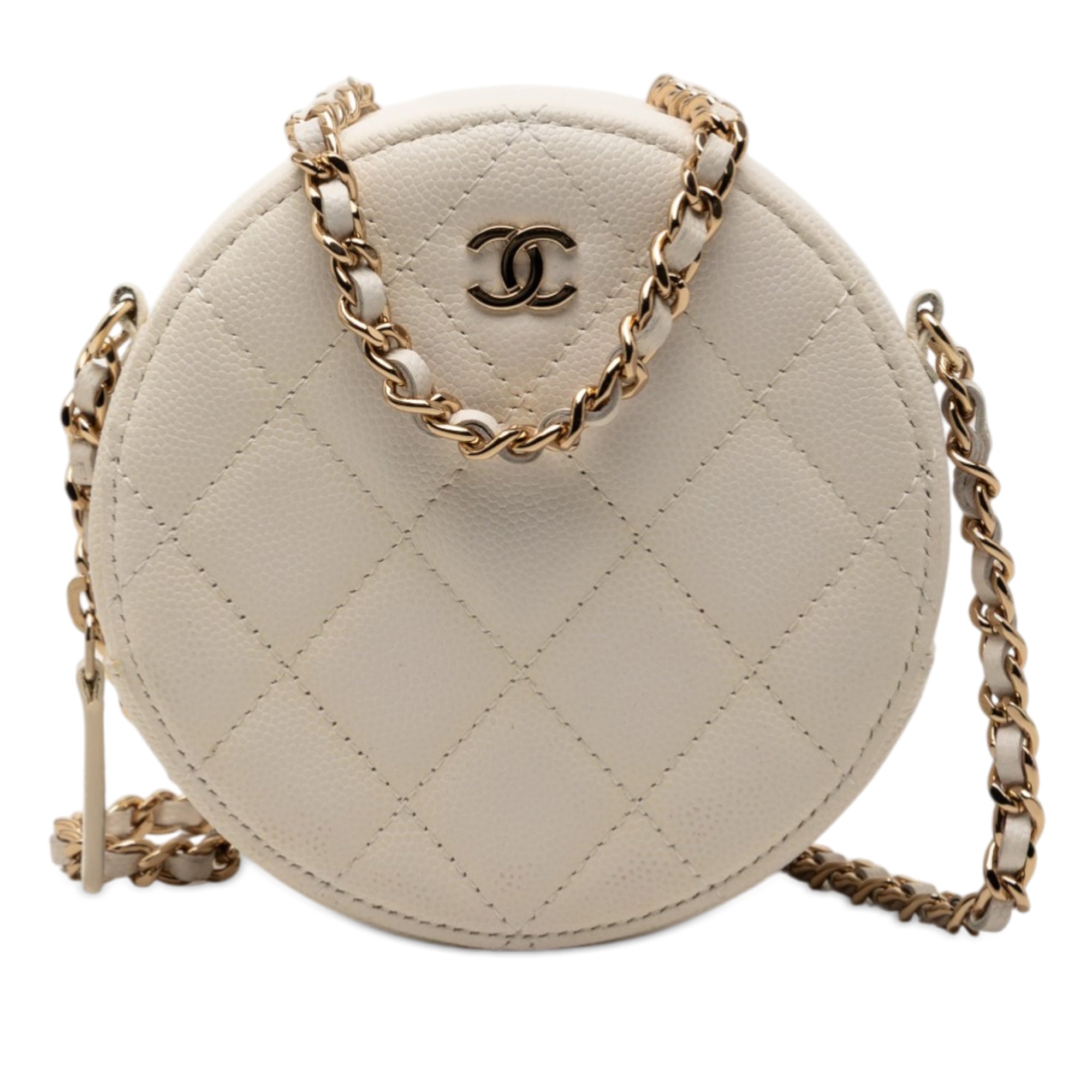 CC Quilted Caviar Round Clutch With Chain - Image 1