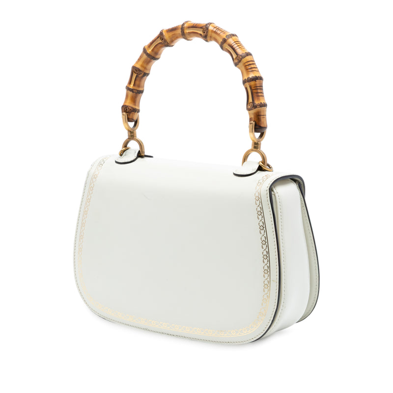 Calfskin Frame Print Bamboo Web Top Handle Bag - Image 2