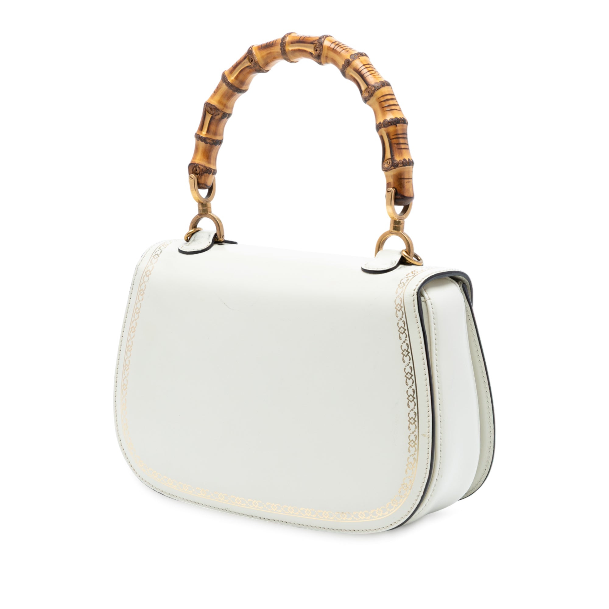 Calfskin Frame Print Bamboo Web Top Handle Bag - Image 2