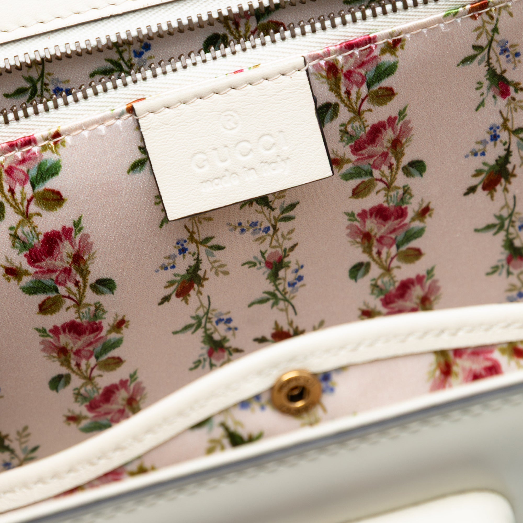 Calfskin Frame Print Bamboo Web Top Handle Bag - Image 5
