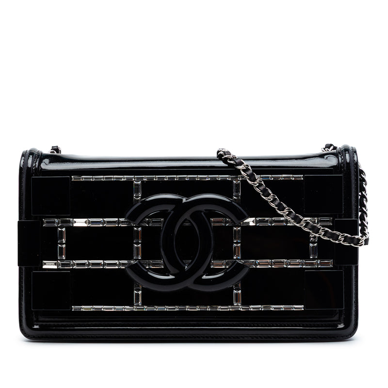 Patent and Acrylic Crystal Embellished Boy Brick Horizontal Flap
