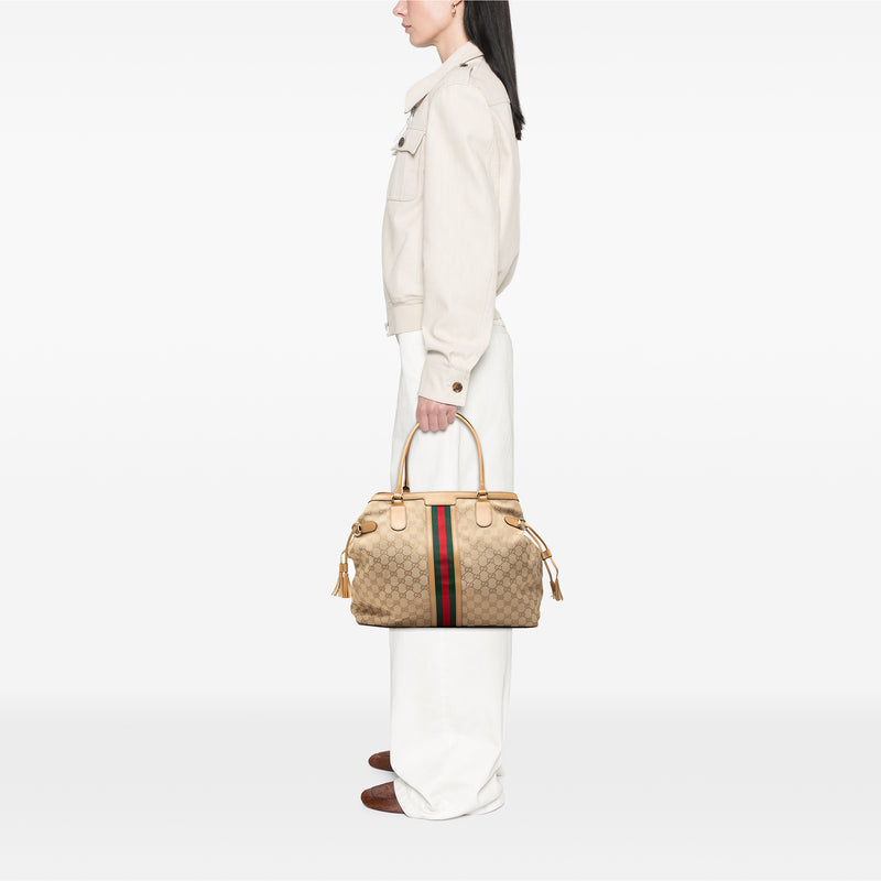 GG Canvas Web Tassel Tote - Image 8