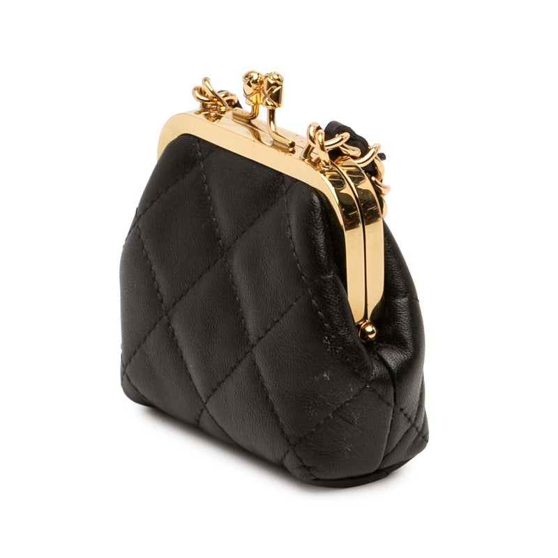 CC Quilted Lambskin Kiss Lock Clutch with Chain - Image 2