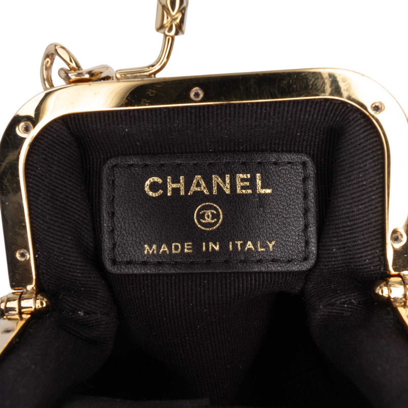 CC Quilted Lambskin Kiss Lock Clutch with Chain - Image 5