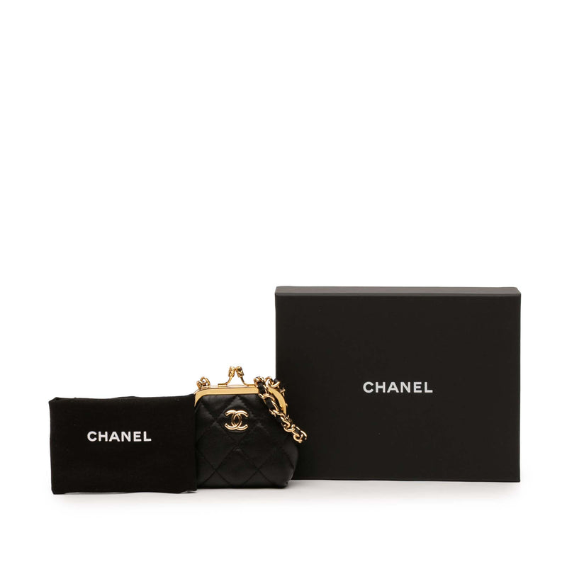 CC Quilted Lambskin Kiss Lock Clutch with Chain - Image 7