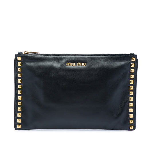 Studded Leather Zip Clutch - Image 1
