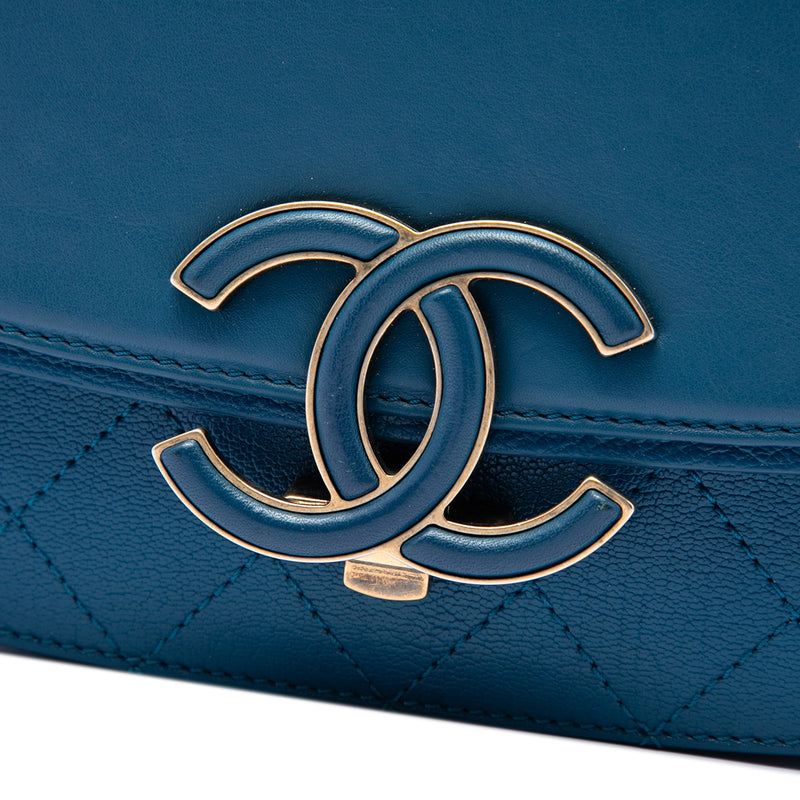 Medium Shiny Calfskin and Quilted Goatskin Coco Curve Flap - Image 5