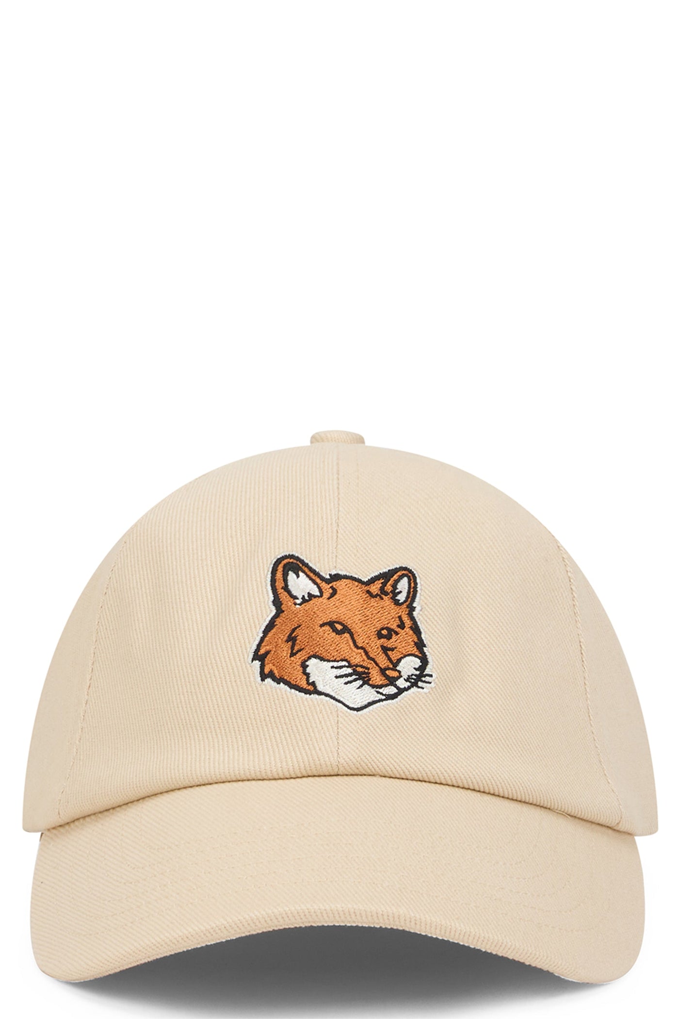 Maison Kitsuné Pm06100ww0096 Embroidered Fox Baseball Cap — Beige Cotton Caps