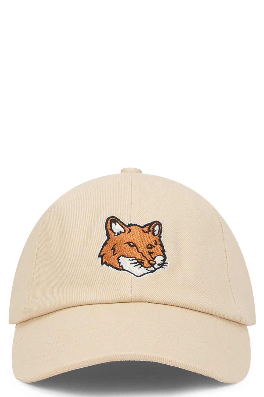 Maison Kitsuné Pm06100ww0096 Embroidered Fox Baseball Cap — Beige Cotton Caps