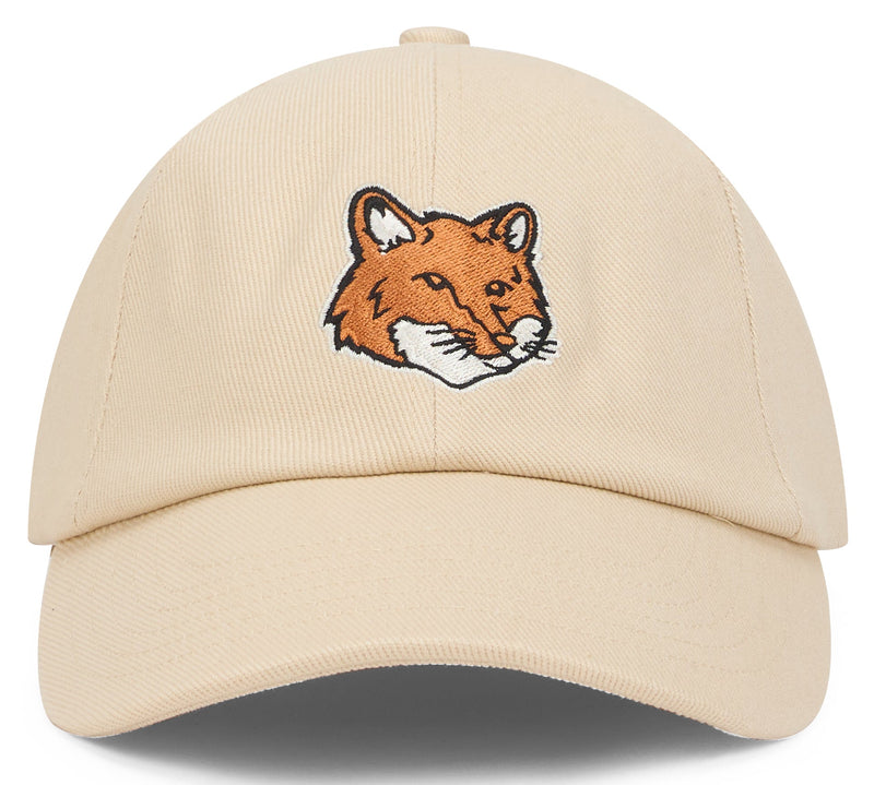 Maison Kitsuné Pm06100ww0096 Embroidered Fox Baseball Cap — Beige Cotton Caps
