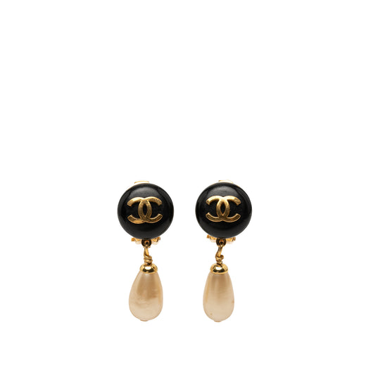 CC Gold Plated Resin and Faux Pearl Drop Clip On Earrings - Image 1
