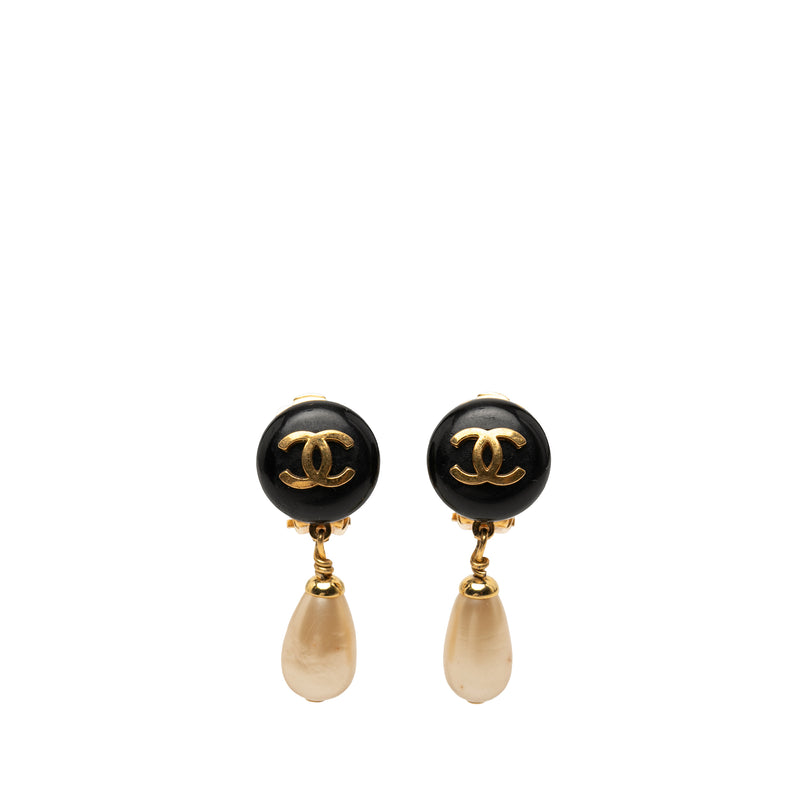 CC Gold Plated Resin and Faux Pearl Drop Clip On Earrings