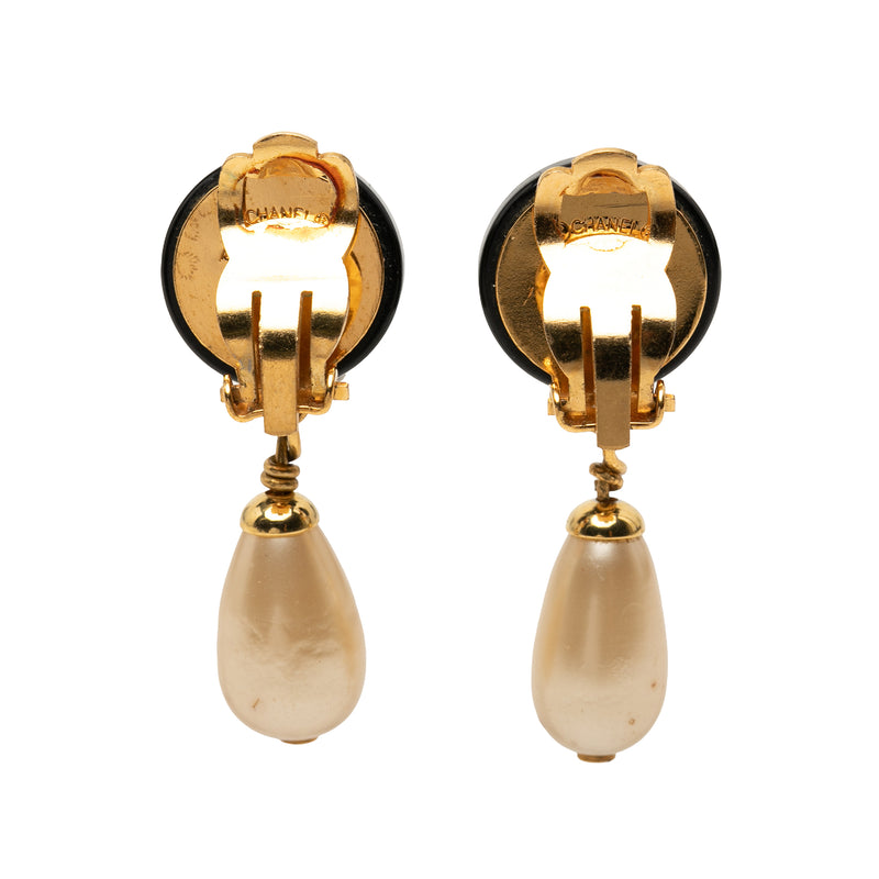 CC Gold Plated Resin and Faux Pearl Drop Clip On Earrings - Image 2