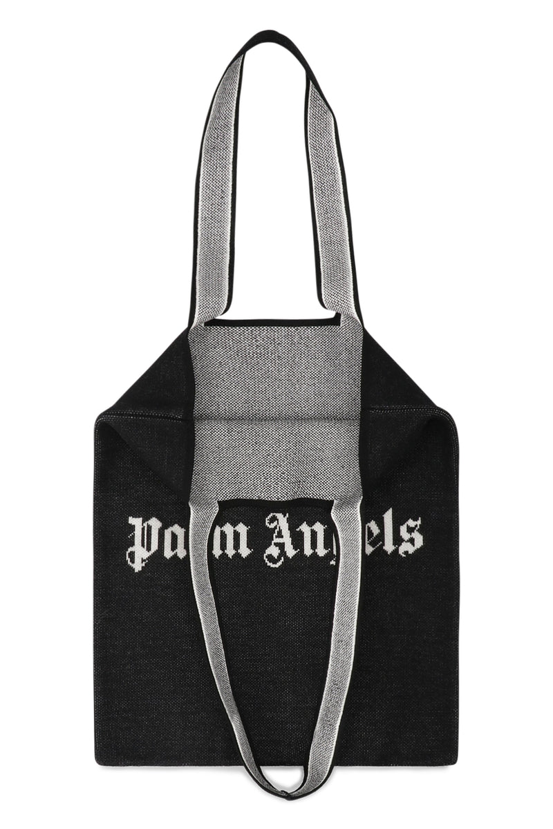 Palm Angels Logo-Embroidered Wool-Blend Tote Bag — Black