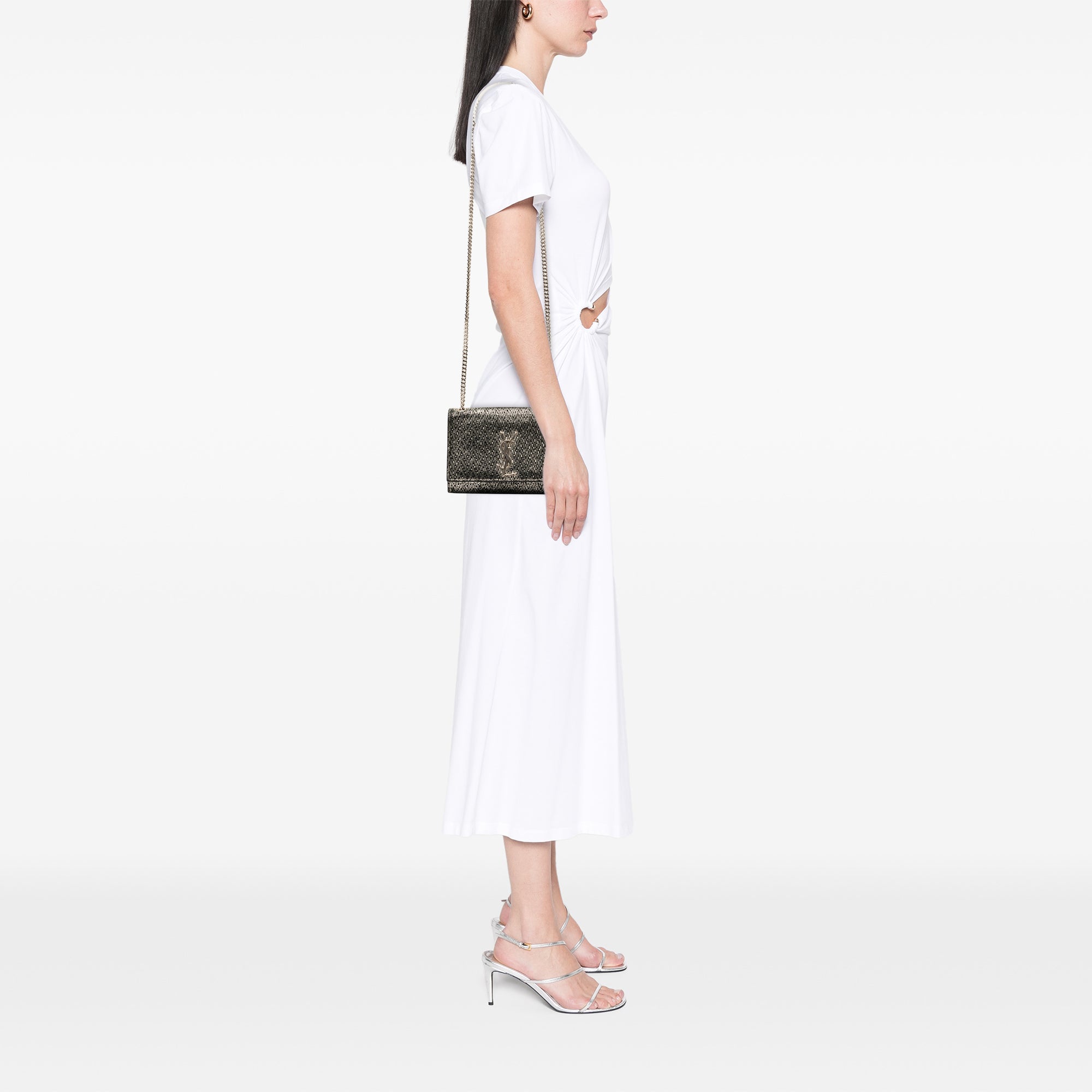 Small Metallic Chevron Calfskin Monogram Kate Crossbody - Image 7