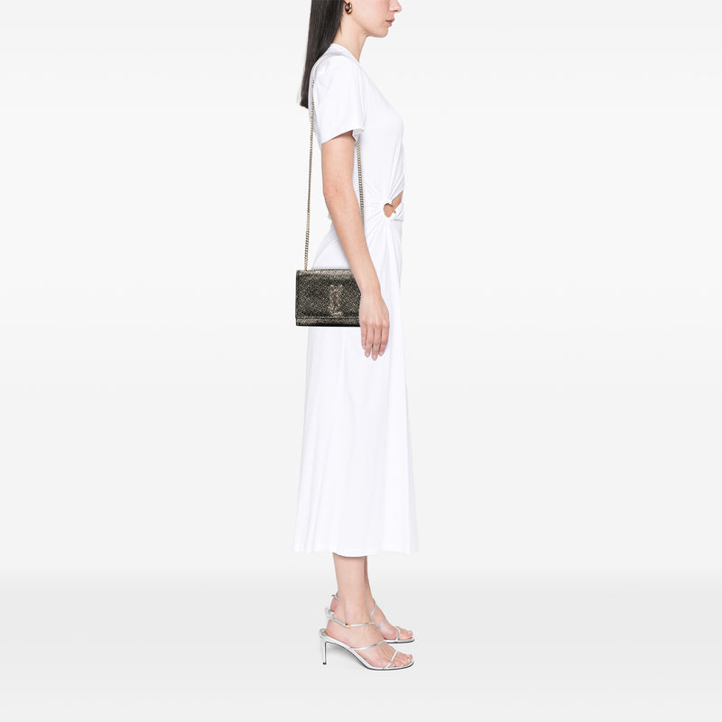 Small Metallic Chevron Calfskin Monogram Kate Crossbody - Image 7