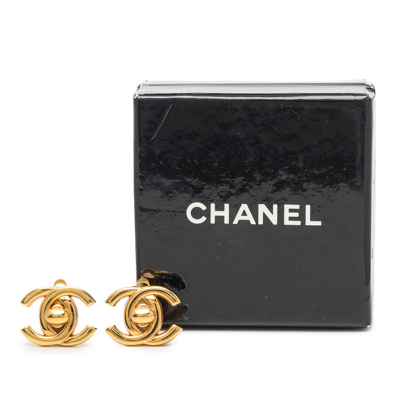 CC Gold Plated Turn Lock Clip On Earrings - Image 4