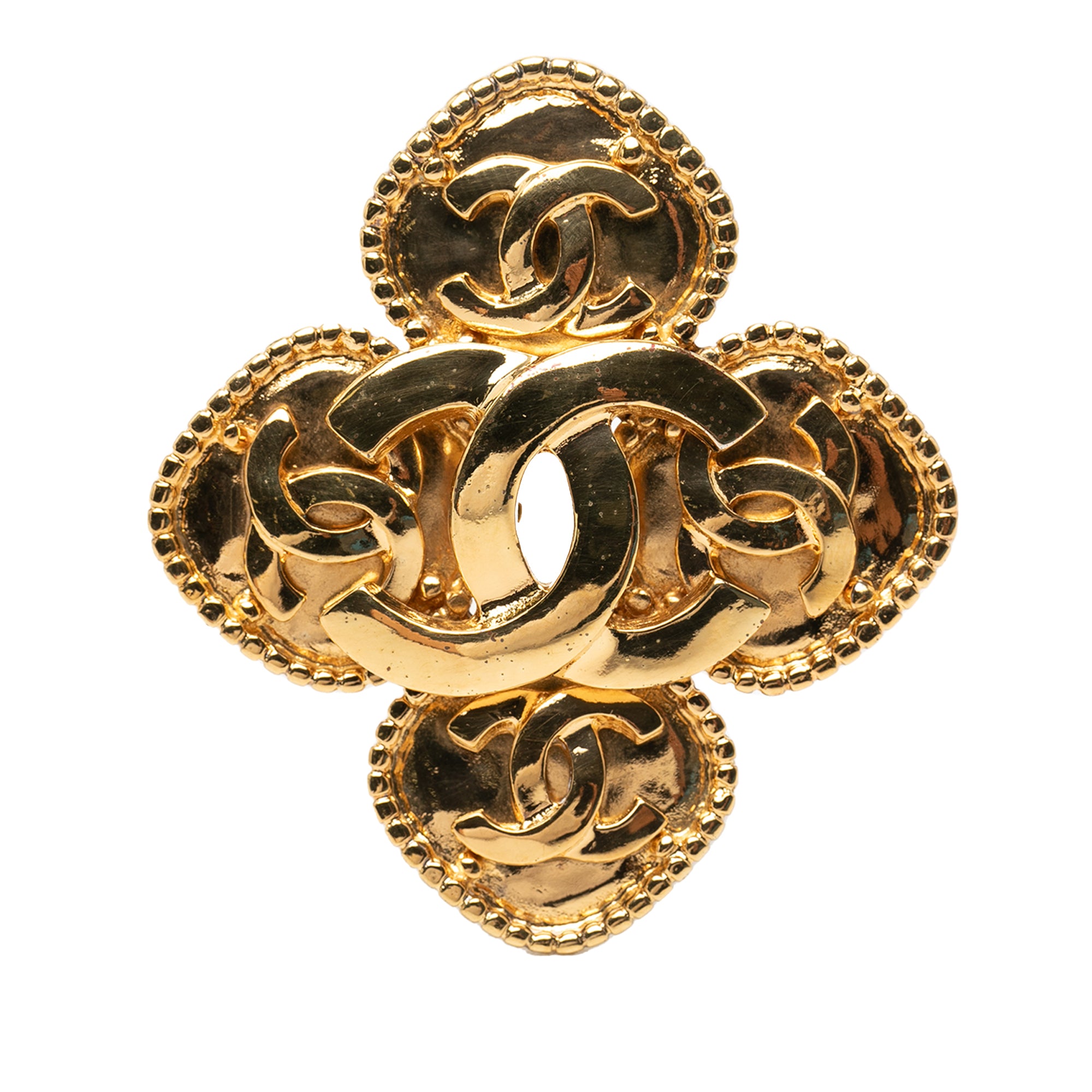 Gold Plated Coco Mark Flower Brooch - Image 1