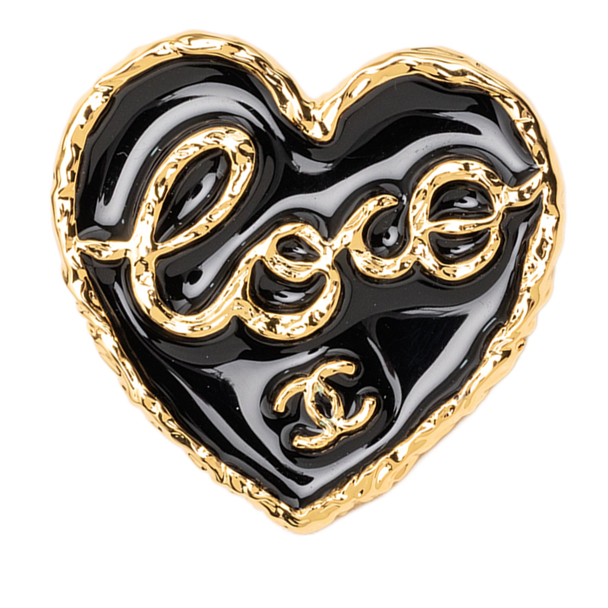 CC Gold Plated Enamel Coco Heart Brooch - Image 1
