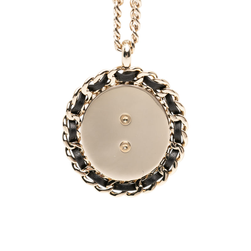 CC Gold Plated Denim Leather Woven Chain Round Pendant Necklace - Image 3