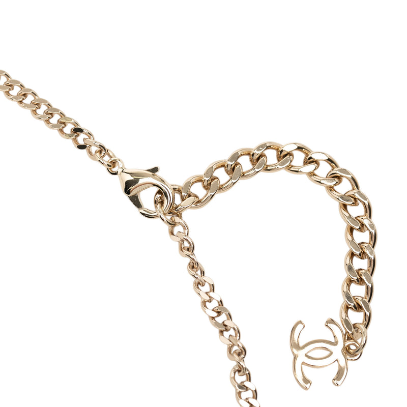 CC Gold Plated Denim Leather Woven Chain Round Pendant Necklace - Image 4