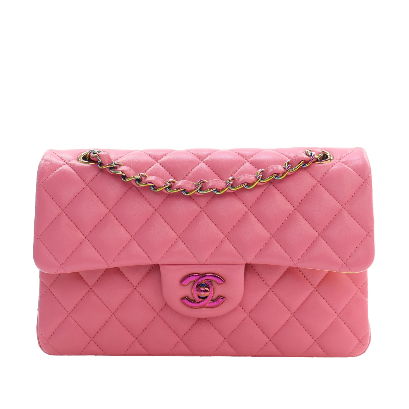 Small Classic Lambskin Rainbow Hardware Double Flap - Image 1