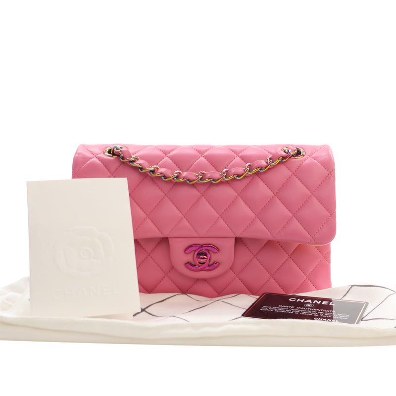 Small Classic Lambskin Rainbow Hardware Double Flap - Image 15