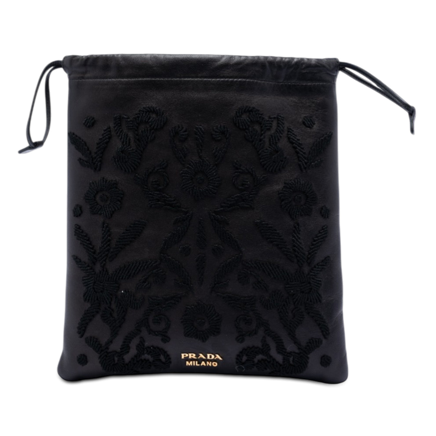 Embroidered Leather Drawstring Pouch - Image 1
