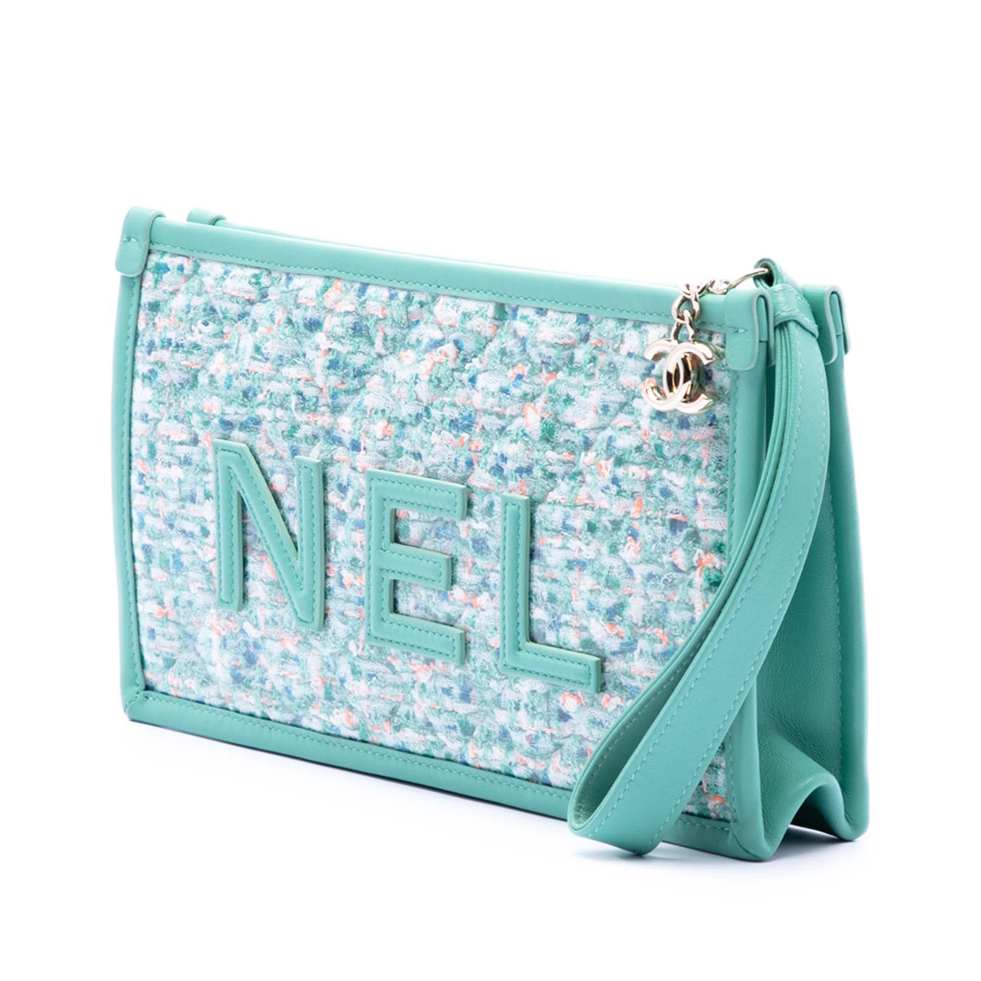 Tweed PVC Logo Wristlet Clutch - Image 2