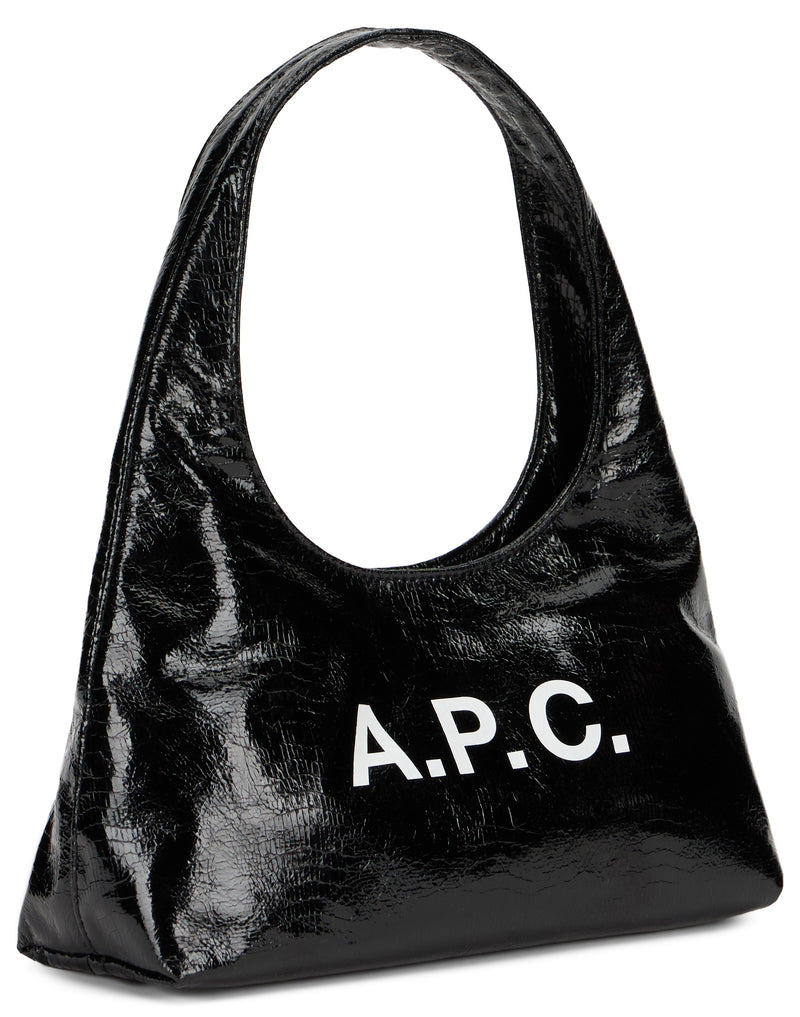 A.p.c. Logo-Embellished Crinkled Polyurethane Shoulder Bag — Black