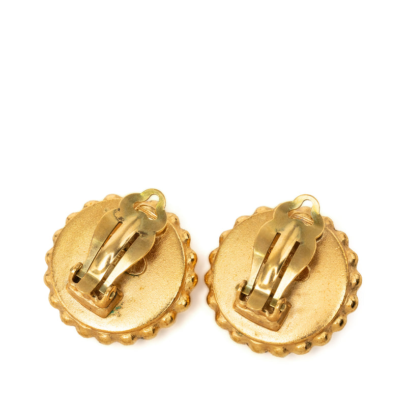 CC Gold Plated Enamel Round Clip On Earrings - Image 2