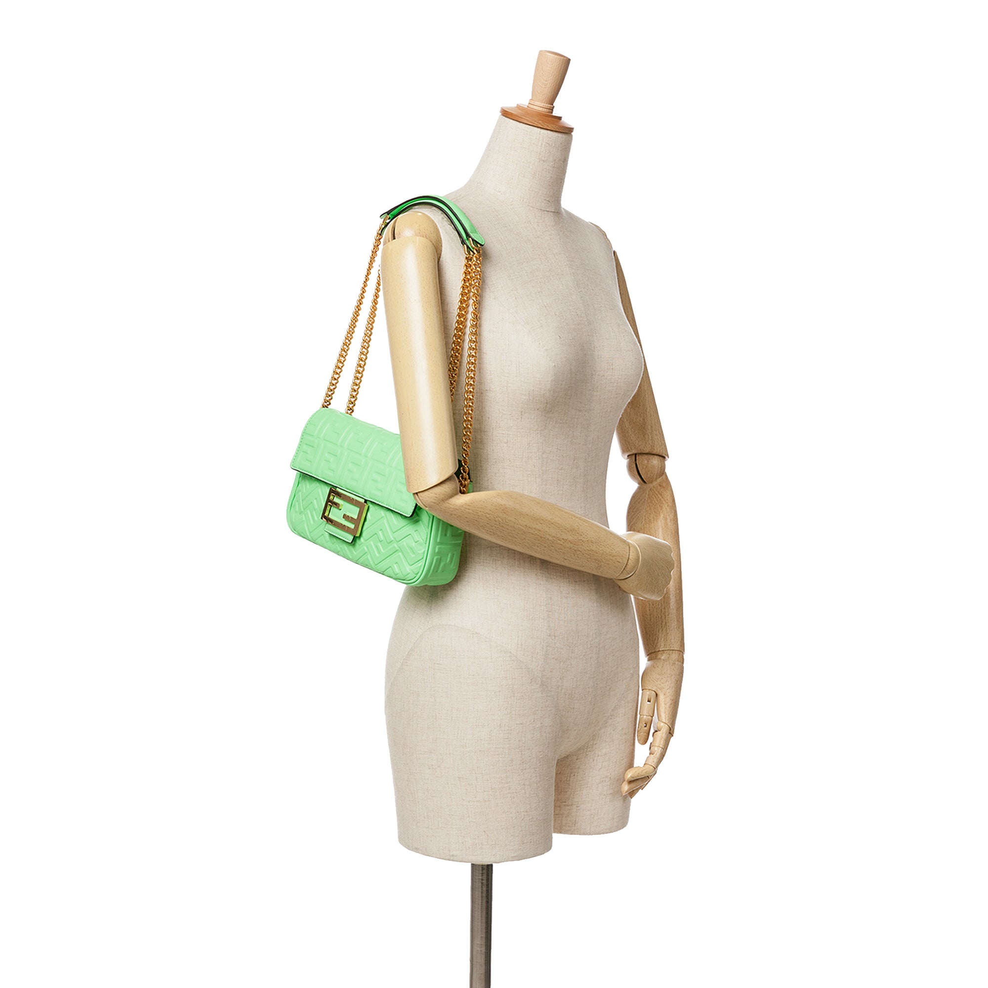 Zucca Embossed Leather Chain Midi Baguette - Image 7