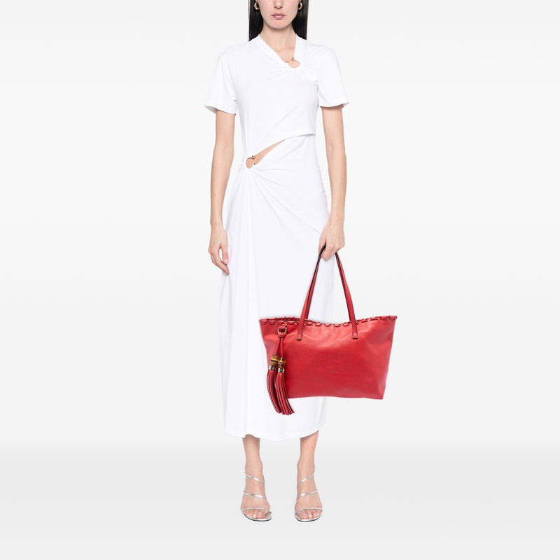 Leather Bamboo Tassel Tote - Image 7