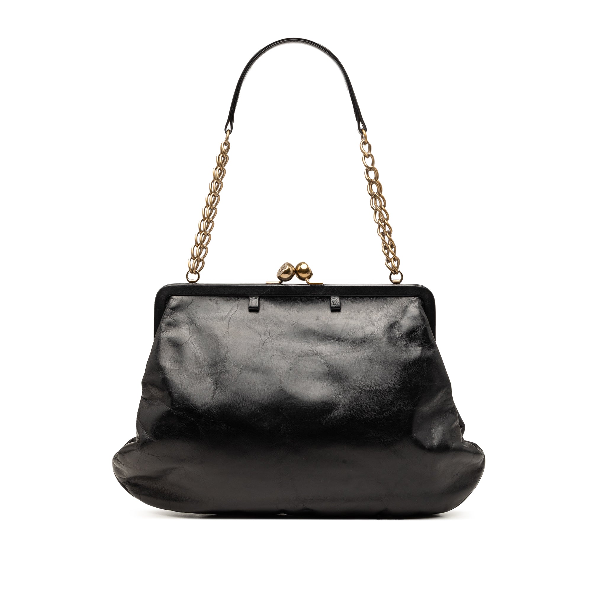 Glazed Calfskin Kiss Lock Frame Shoulder Bag - Image 1