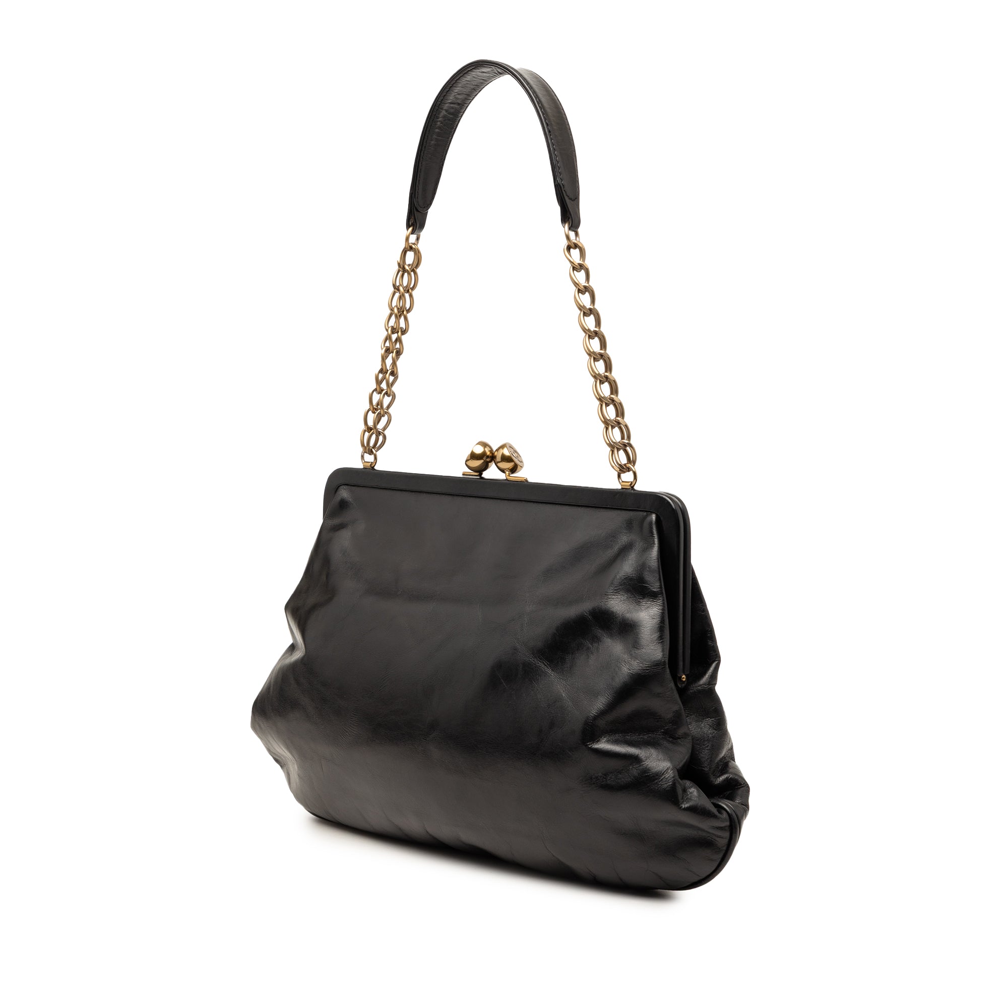 Glazed Calfskin Kiss Lock Frame Shoulder Bag - Image 2