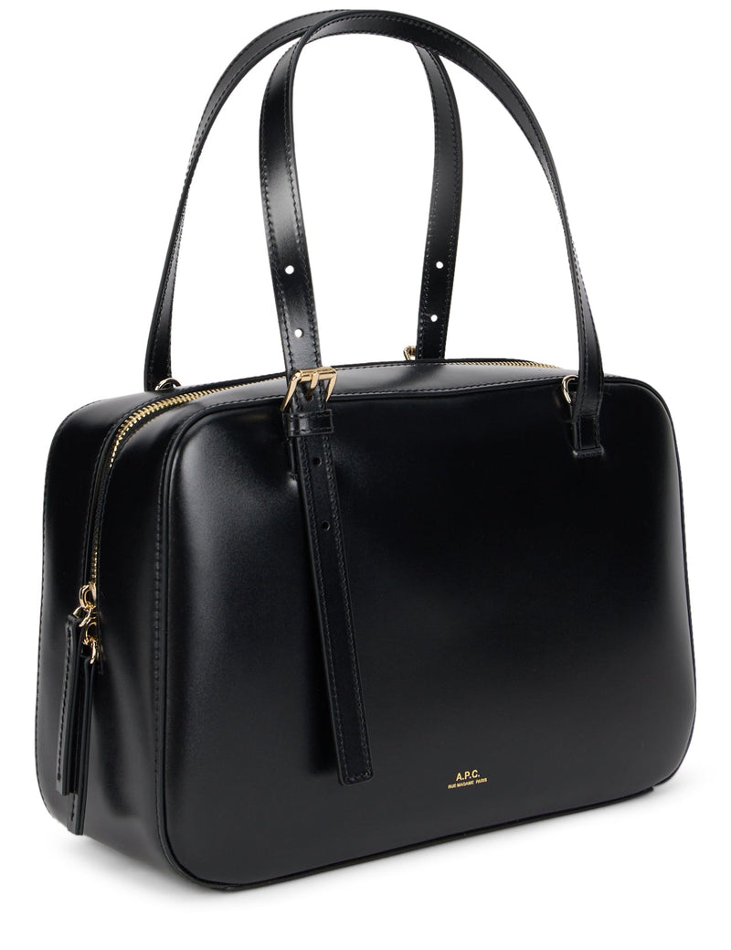 A.p.c. Glossy Calfskin Top Handle Bag — Black