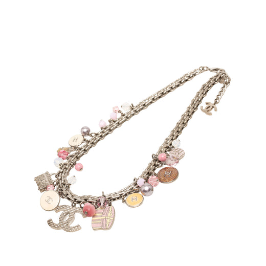 CC Brass Faux Pearl Resin Enamel Charms Necklace - Image 1