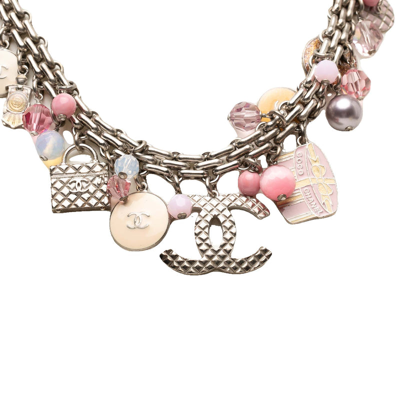 CC Brass Faux Pearl Resin Enamel Charms Necklace - Image 2