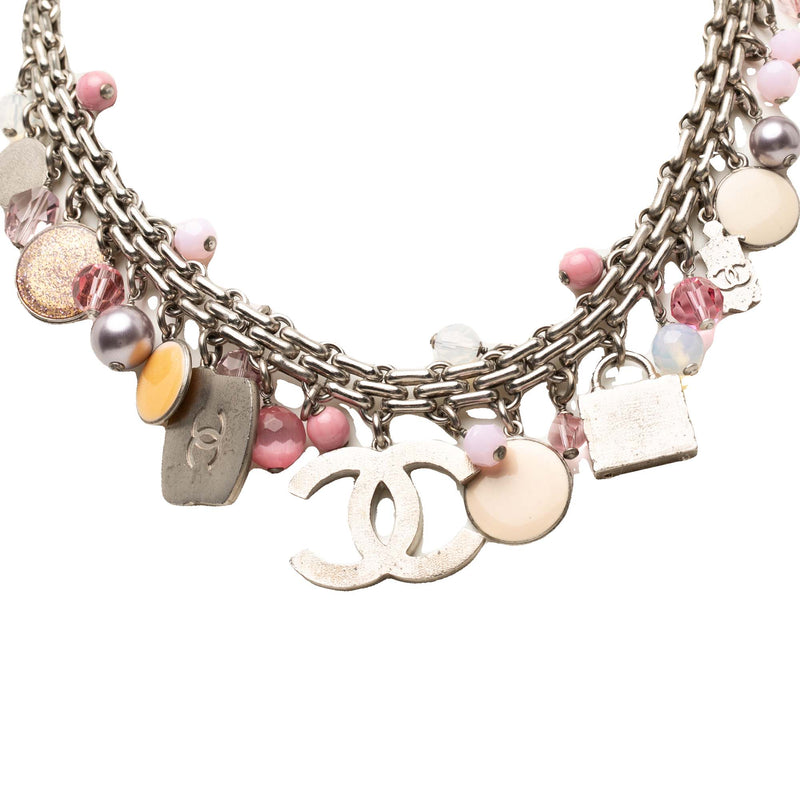 CC Brass Faux Pearl Resin Enamel Charms Necklace - Image 3