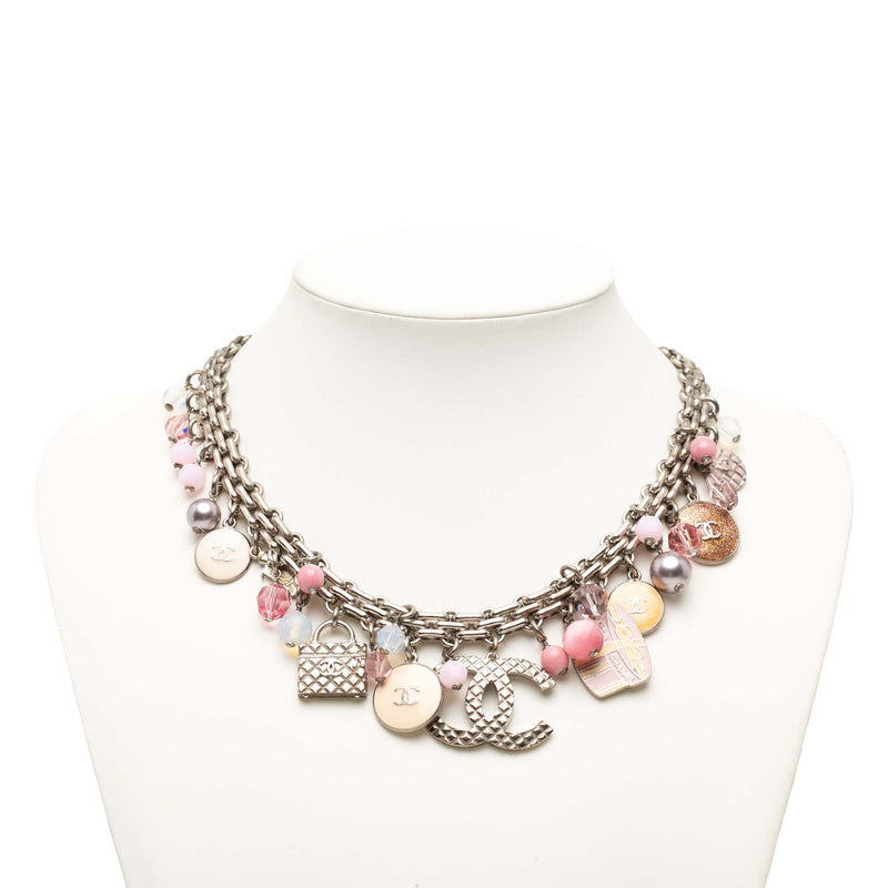 CC Brass Faux Pearl Resin Enamel Charms Necklace - Image 7