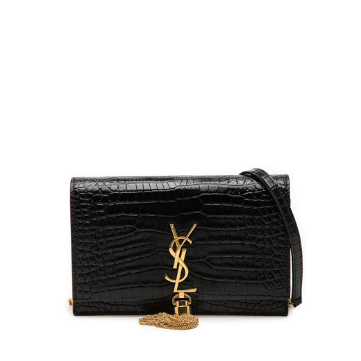 Small Croc Embossed Leather Monogram Kate Tassel Crossbody - Image 1
