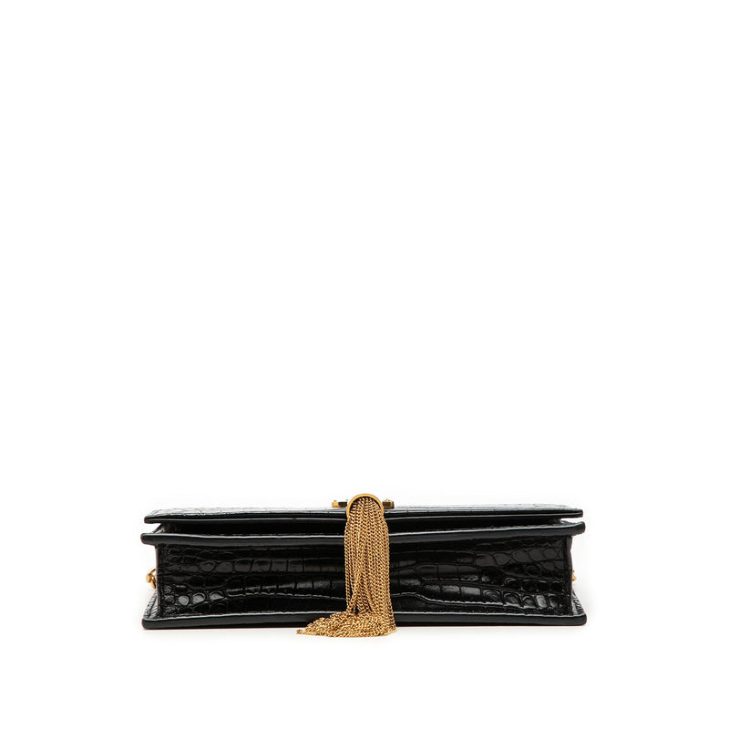 Small Croc Embossed Leather Monogram Kate Tassel Crossbody - Image 3
