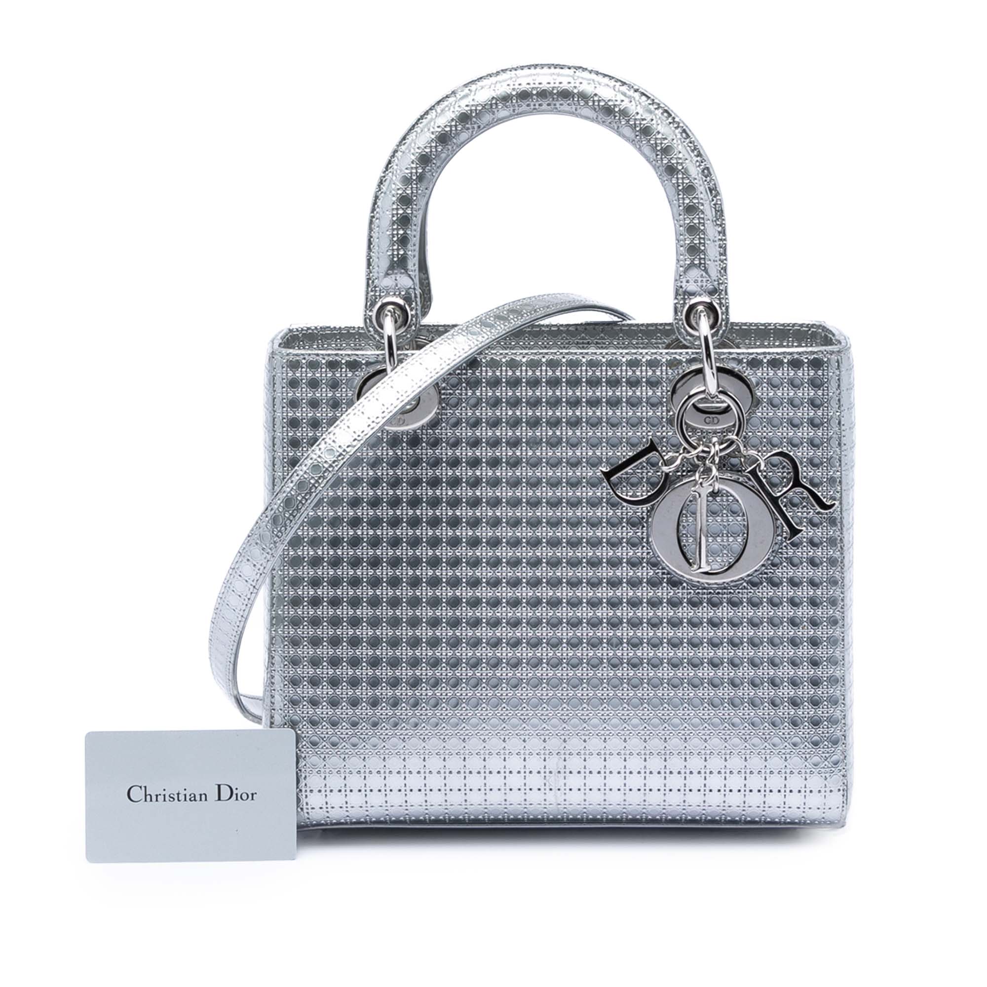 Medium Metallic Patent Microcannage Lady Dior - Image 7