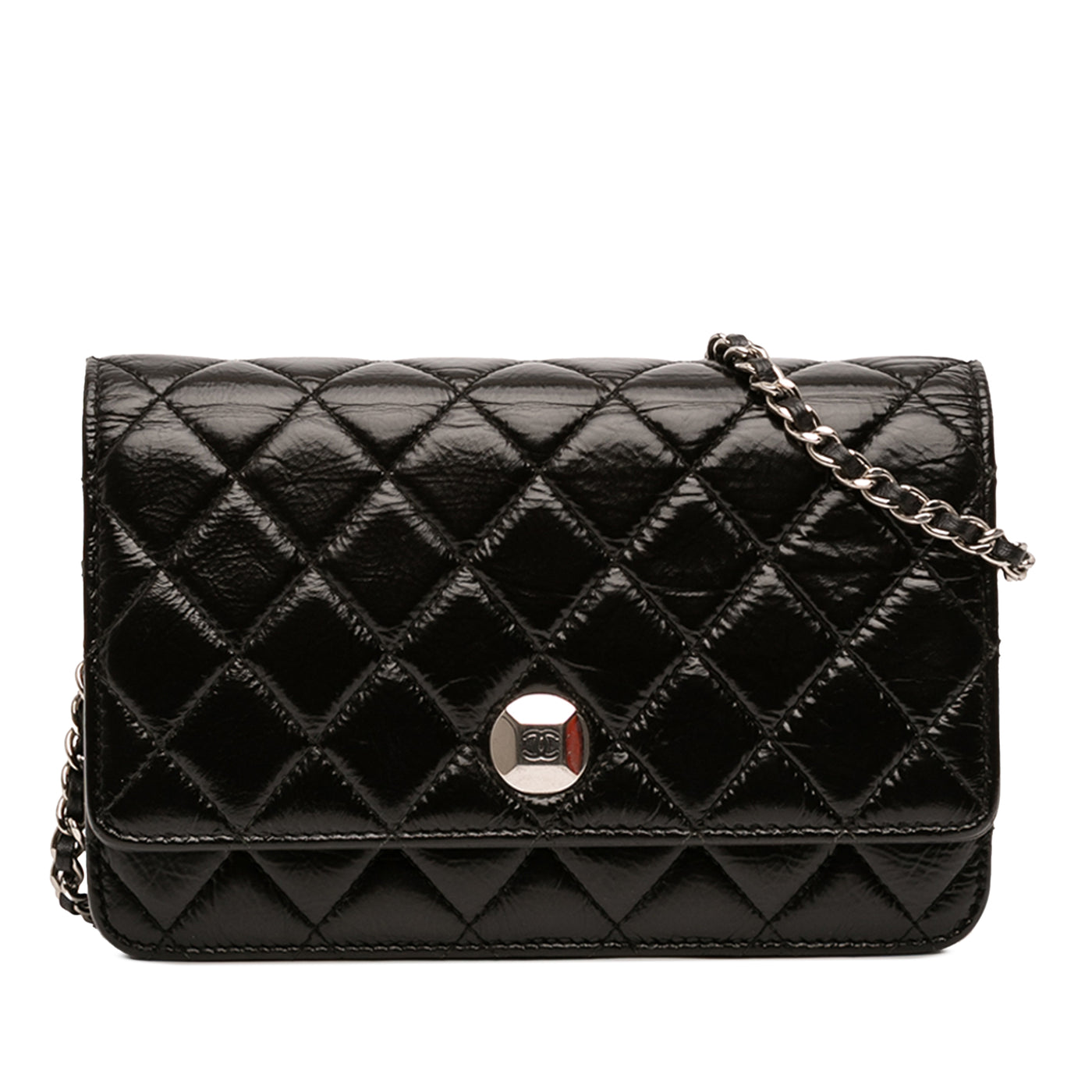 CC Quilted Crinkled Patent Wallet On Chain - Image 1
